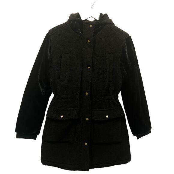 Eden Society Sherpa Faux Fur Sleeves & Hooded Jacket Black Womens Medium - Picture 7 of 12